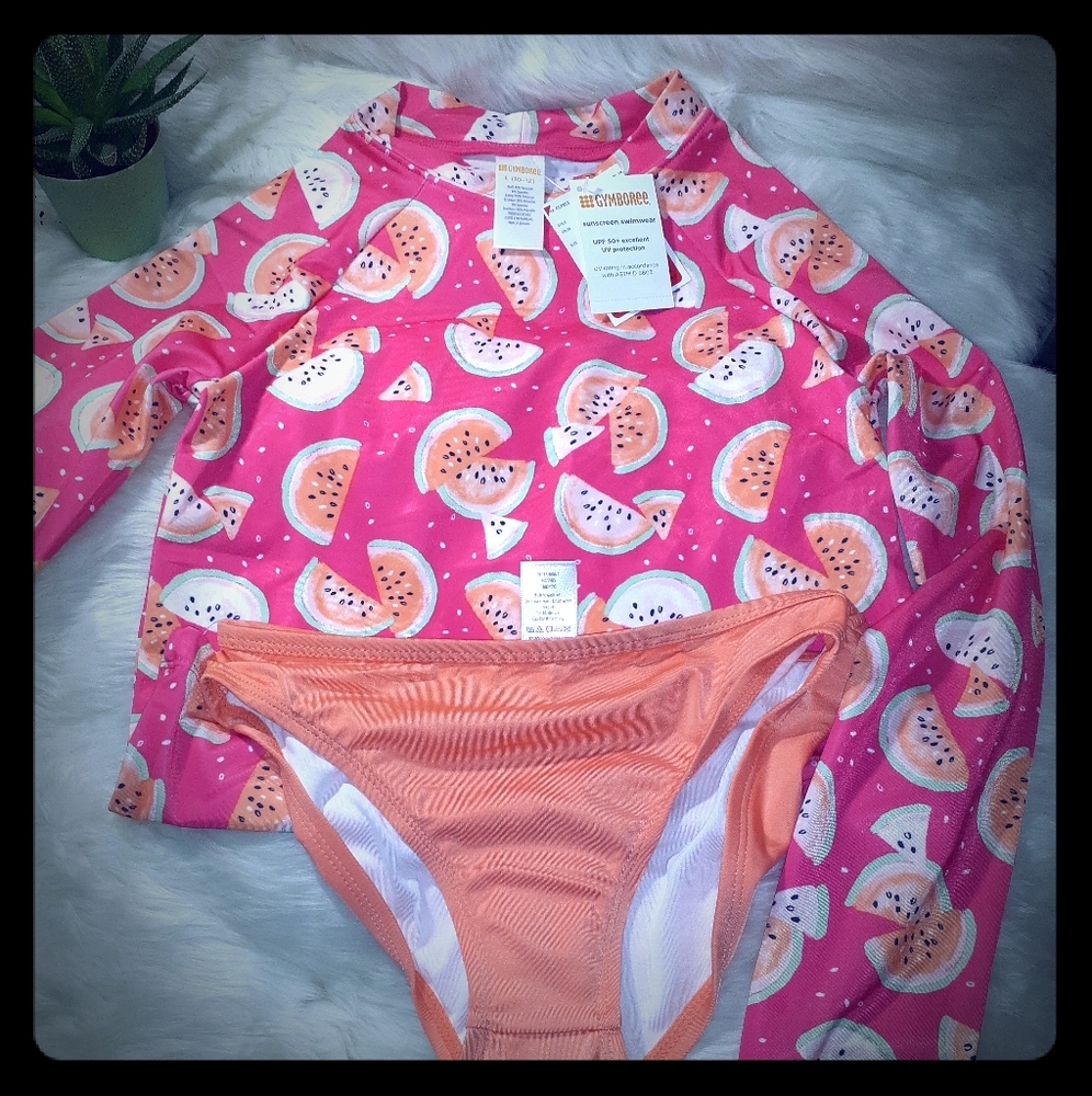 Girls swimsuit orange and pink
